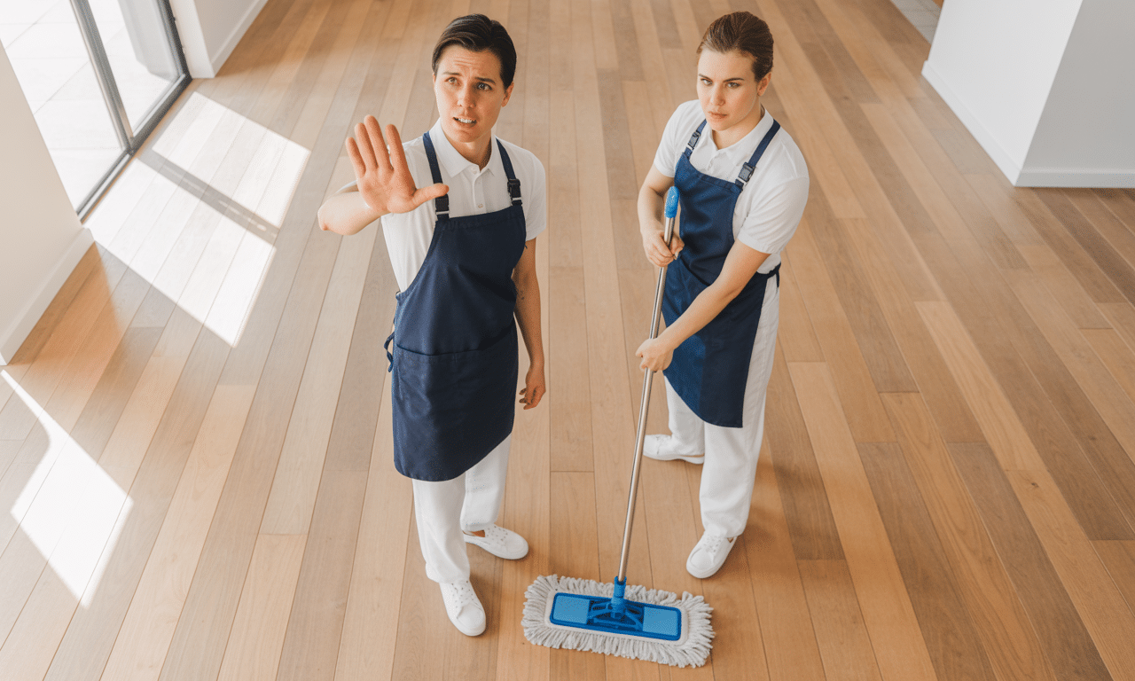 dos expertos en limpieza aconsejan evitar fregar suelos de madera con la fregona empapada para proteger su durabilidad y mantenerlos impecables.